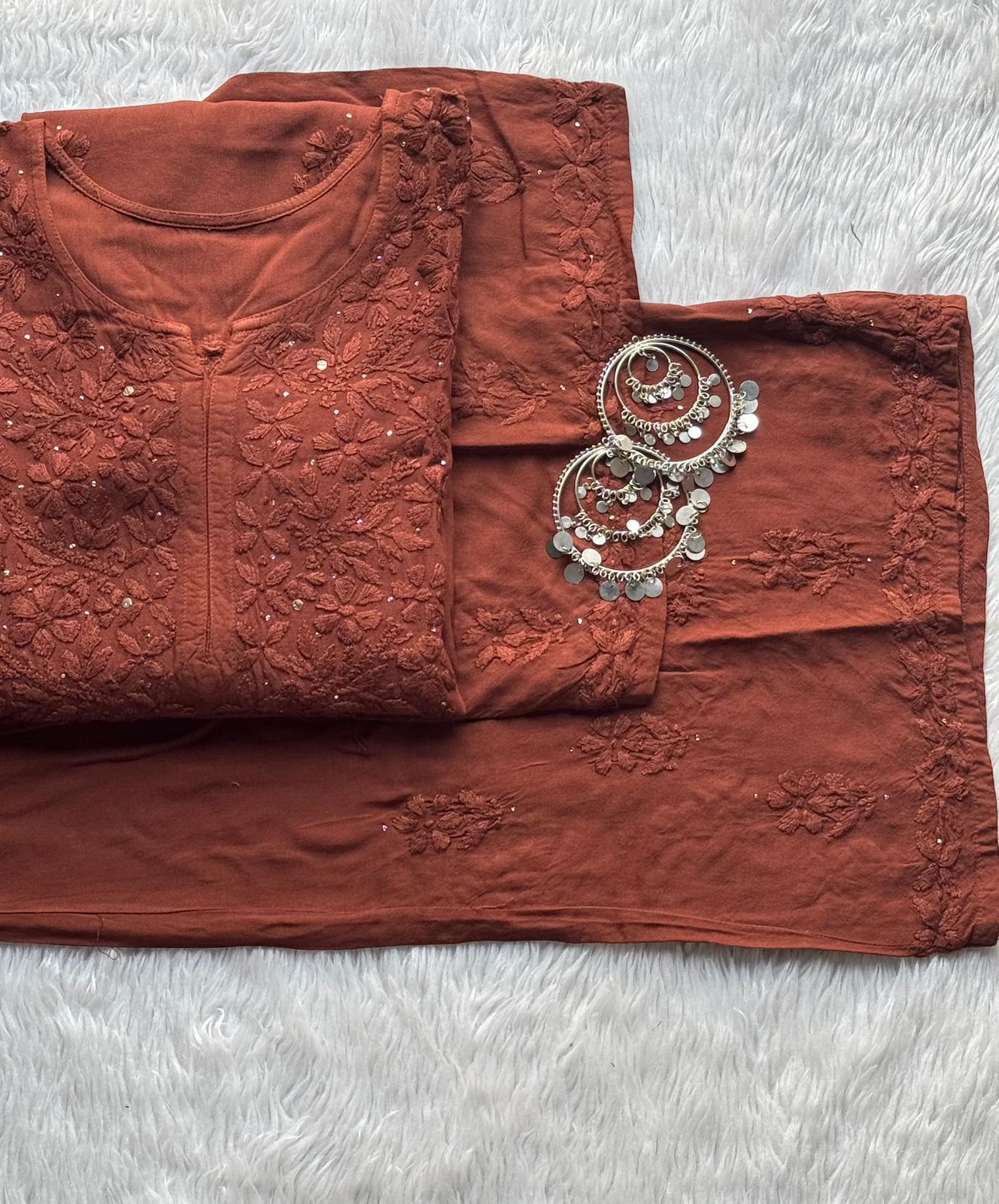 Beautiful Ryon Chikan Kari Mukesh Co-Ord Set