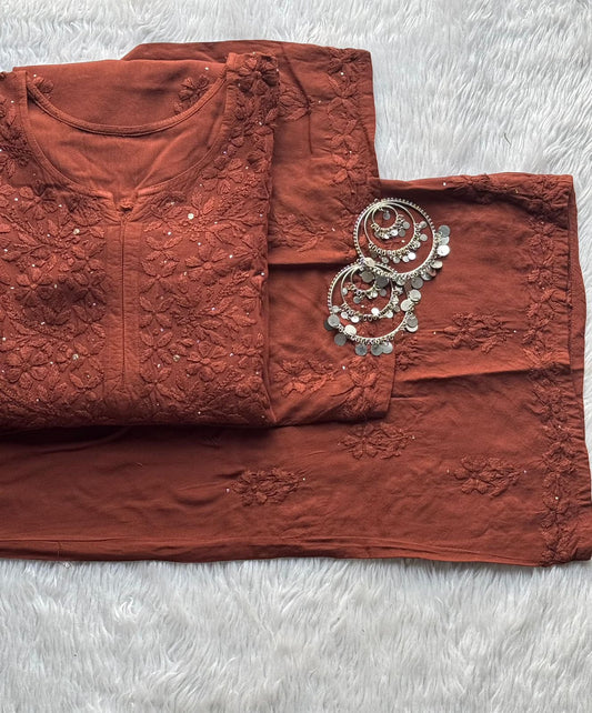 Beautiful Ryon Chikan Kari Mukesh Co-Ord Set