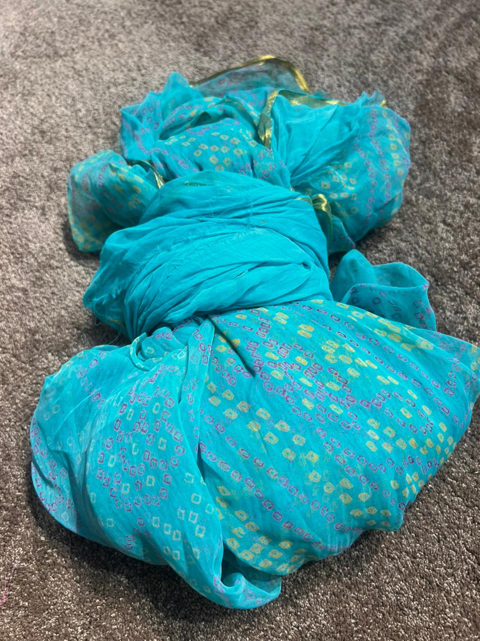 Sea Green Chiffon Bandhini Saree