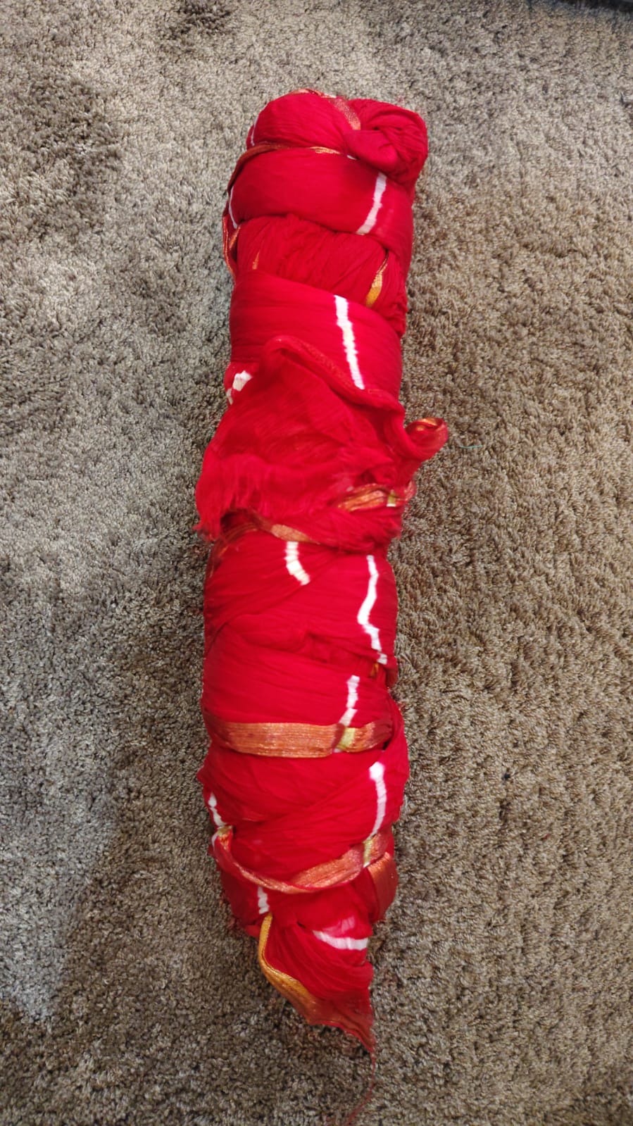 Red Chiffon Lahariya Saree
