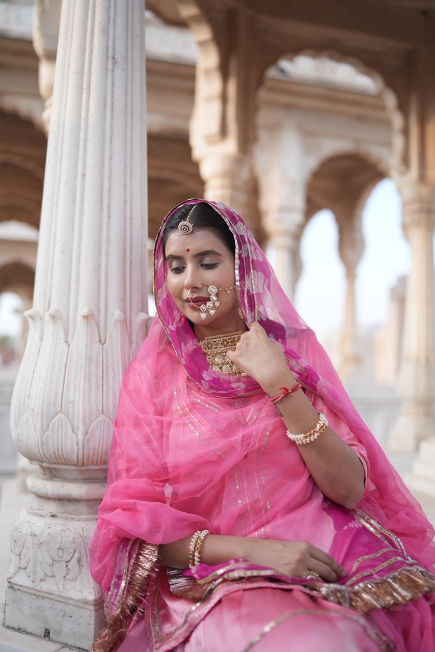 Beautiful Designer Gajji Silk Poshak paired with a Pure Chiffon Odhna — a timeless blend of grace and royalty.