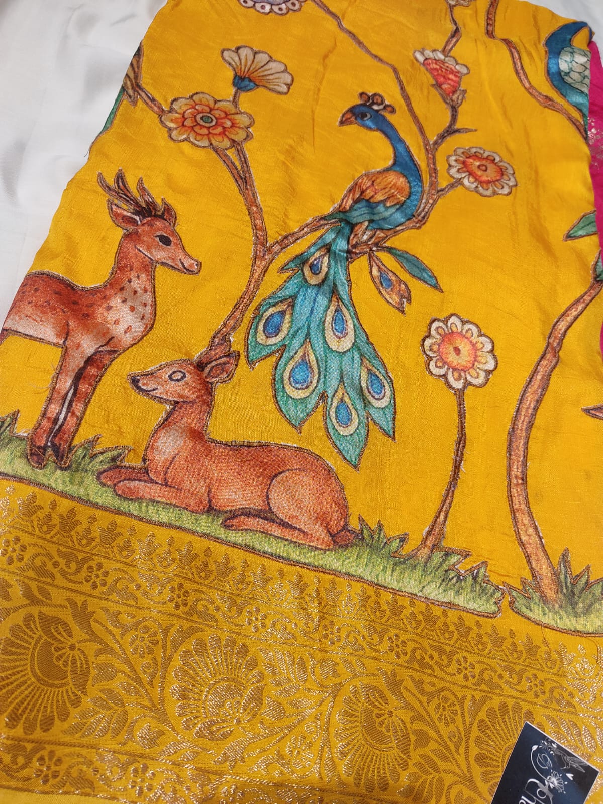 Beautiful Musturd Yellow Color Peacock Design Saree with Blouse Piece