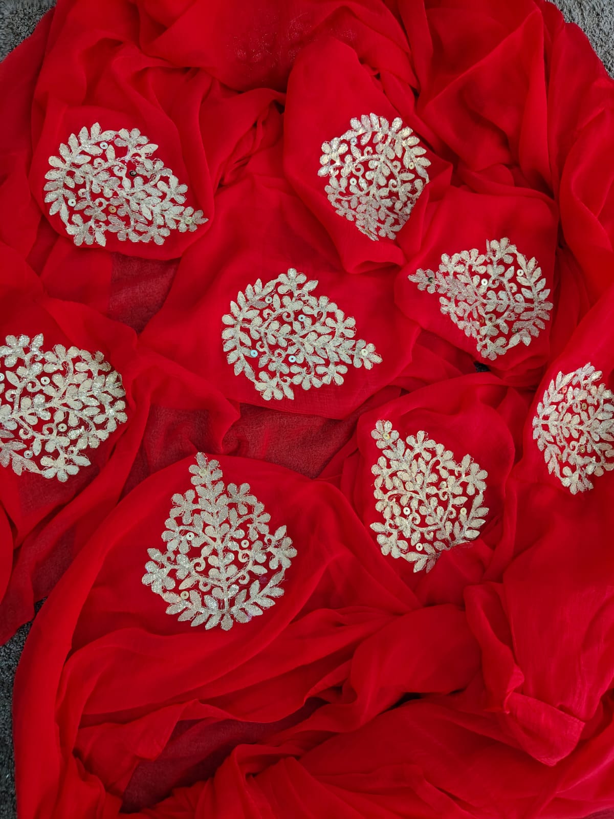 Beautiful Red Chifffon Saree Gota Work all over the Saree with Same Fabric Blouse Piece