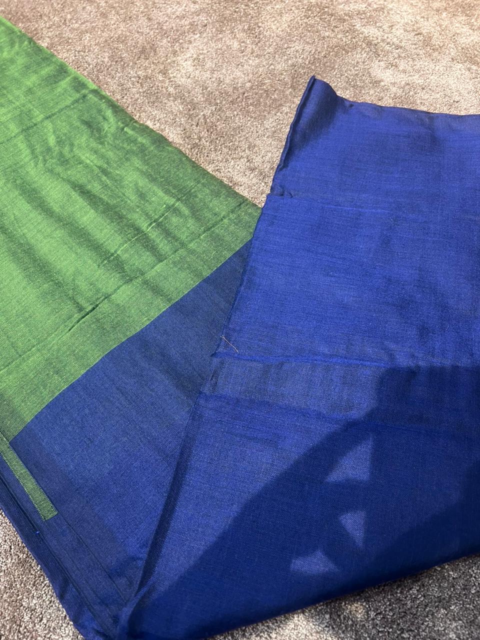 Beautiful Green and Blue Color Cotton Saree