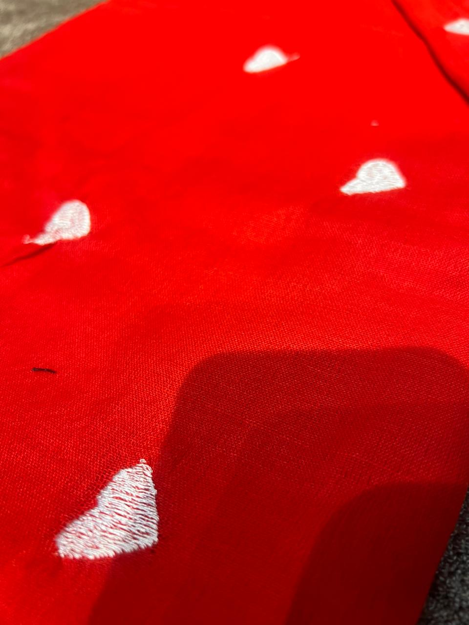 Beautiful Red Color Saree with Heart Shape Thread Work