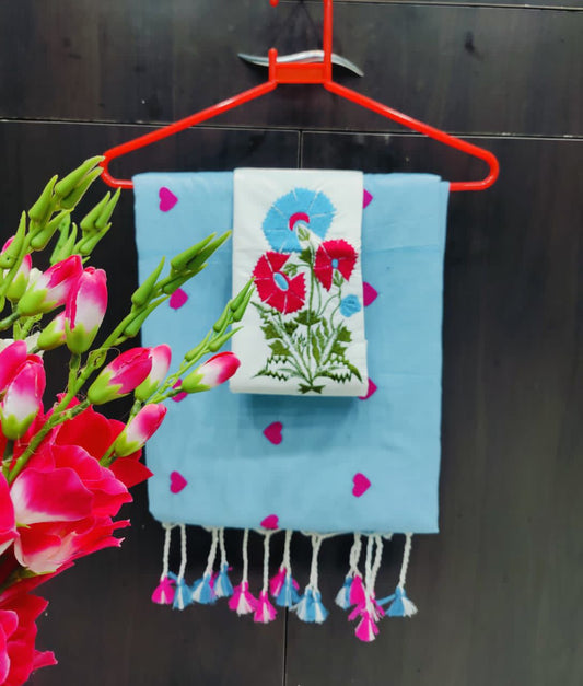Sky Blue Embroidery Saree