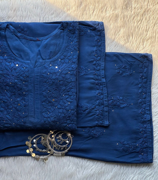 Beautiful Ryon Chikan Kari Mukesh Co-Ord Set