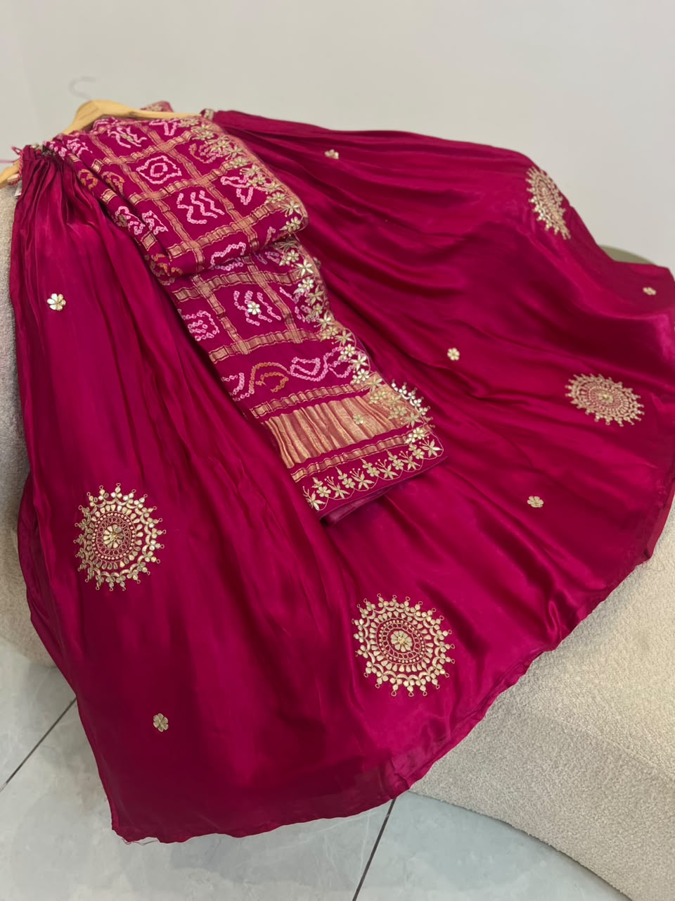 Beautiful Pure Gajji Silk Lehanga, Ghatchola Dupatta with Same Fabric and Work Blouse Piece. Full handwork all over the Lehanga and Blouse Piece