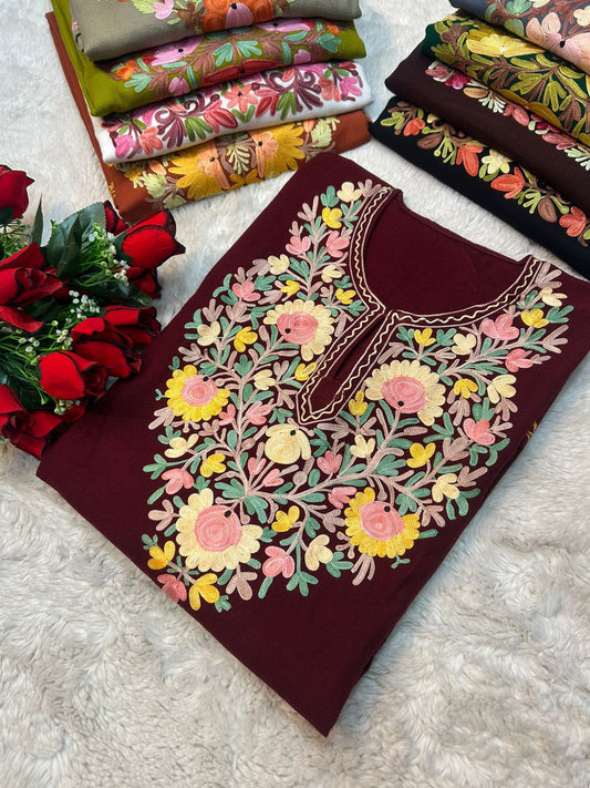 Maroon Kashmiri Ariwrok Pheran