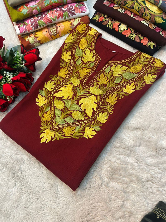 Maroon Kashmiri Ari work Pheran