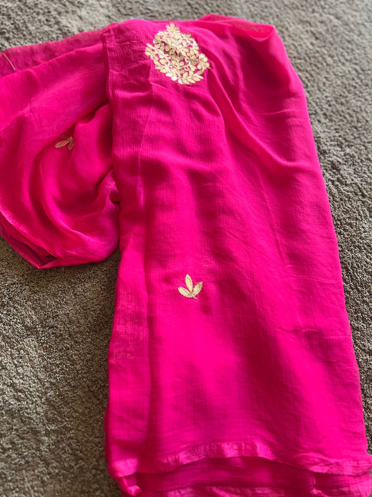 Beautiful Pink Chifffon Saree, Gota Work all over the Saree with Same Fabric Blouse Piece