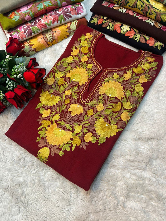 Maroon Kashmiri Ariwork Pheran
