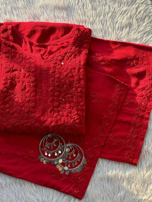 Beautiful Ryon Chikan Kari Mukesh Co-Ord Set