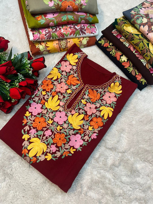 Maroon Kashmiri Ariwork Pheran