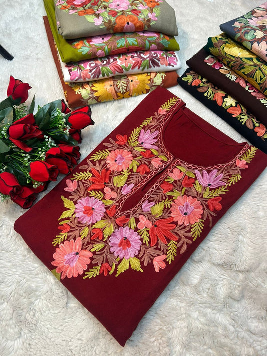 Maroon Kashmiri Ariwork Pheran