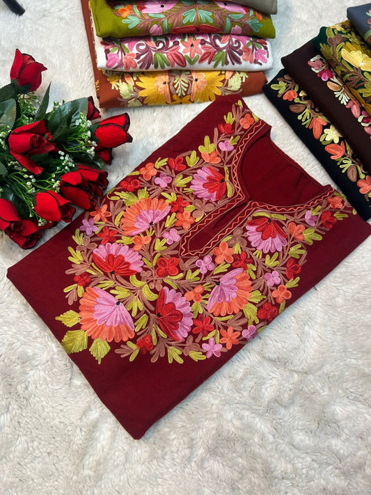 Maroon Kashmiri Ariwork Pheran