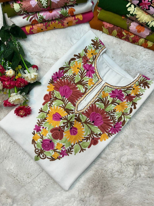 White Kashmiri Ariwork Pheran