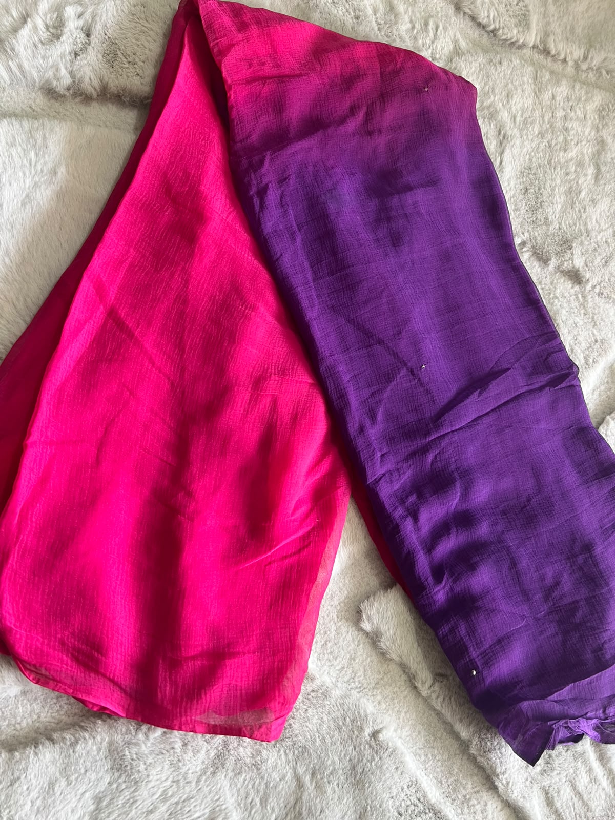 Beautiful Pink and Purple Shaded Chiffon Saree with Mukesh Work and Blouse Piece
