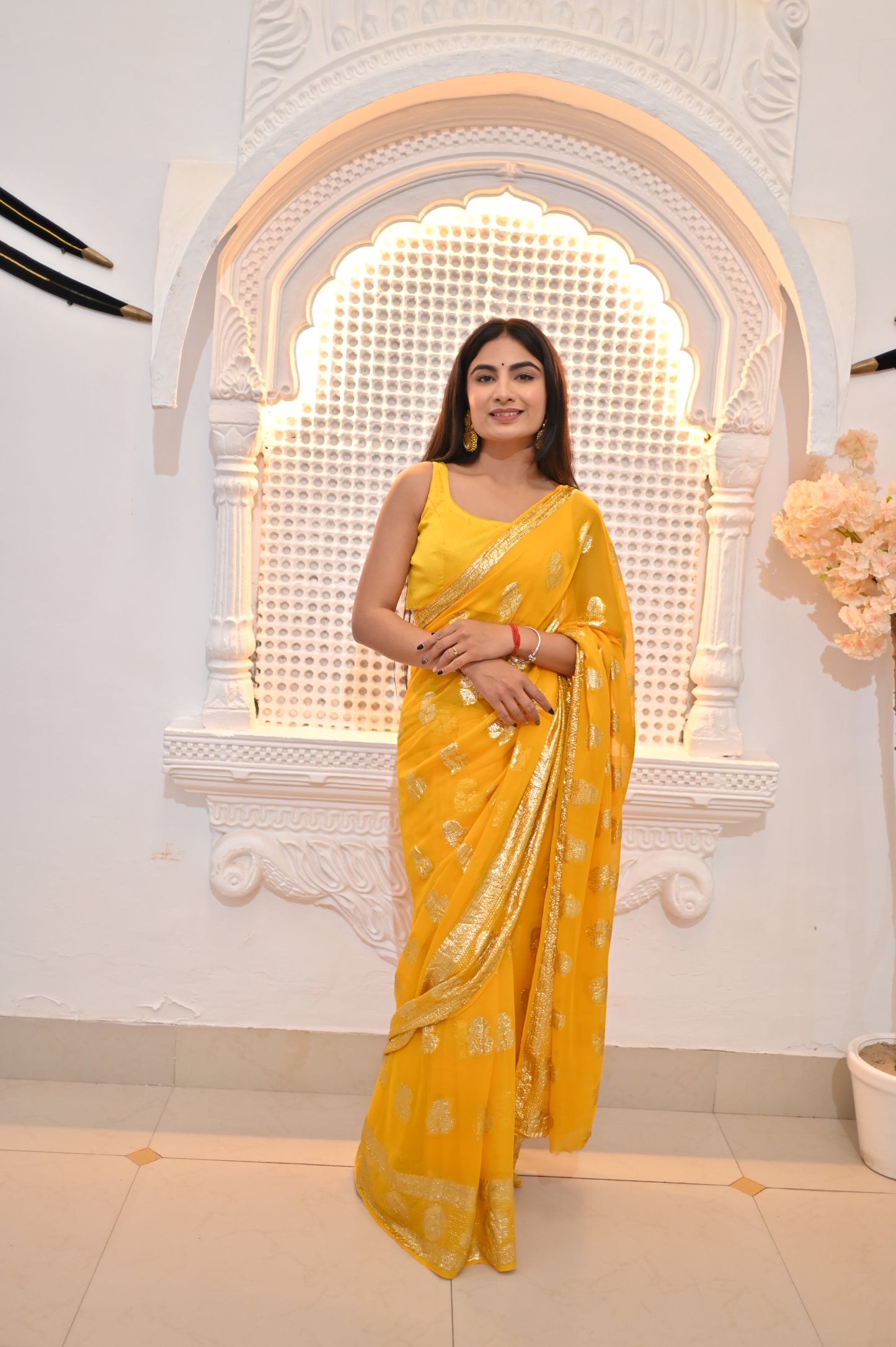 Yellow Soft Georgette Saree