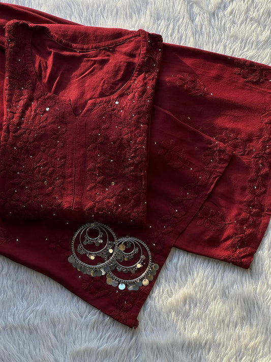 Beautiful Ryon Chikan Kari Mukesh Co-Ord Set