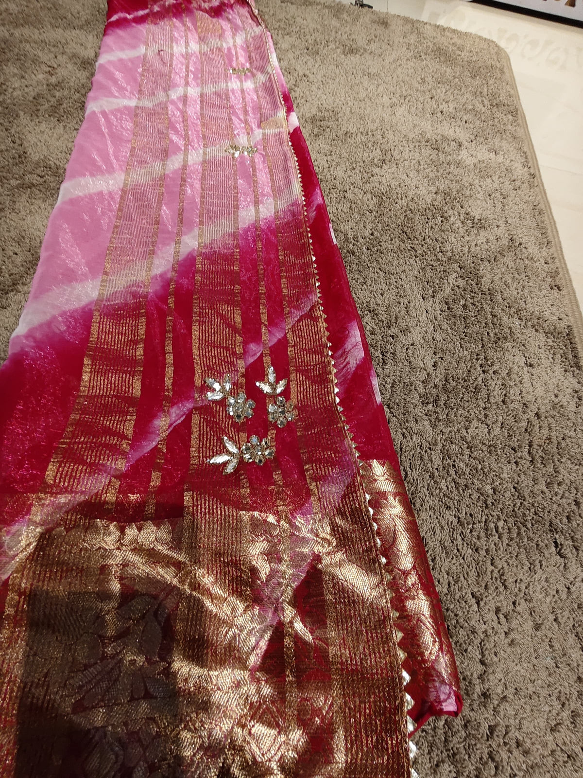 Beautiful Pink-Maroon Color Lahariya Designer Saree with Blouse Piece