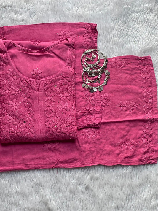 Beautiful Ryon Chikan Kari Mukesh Co-Ord Set