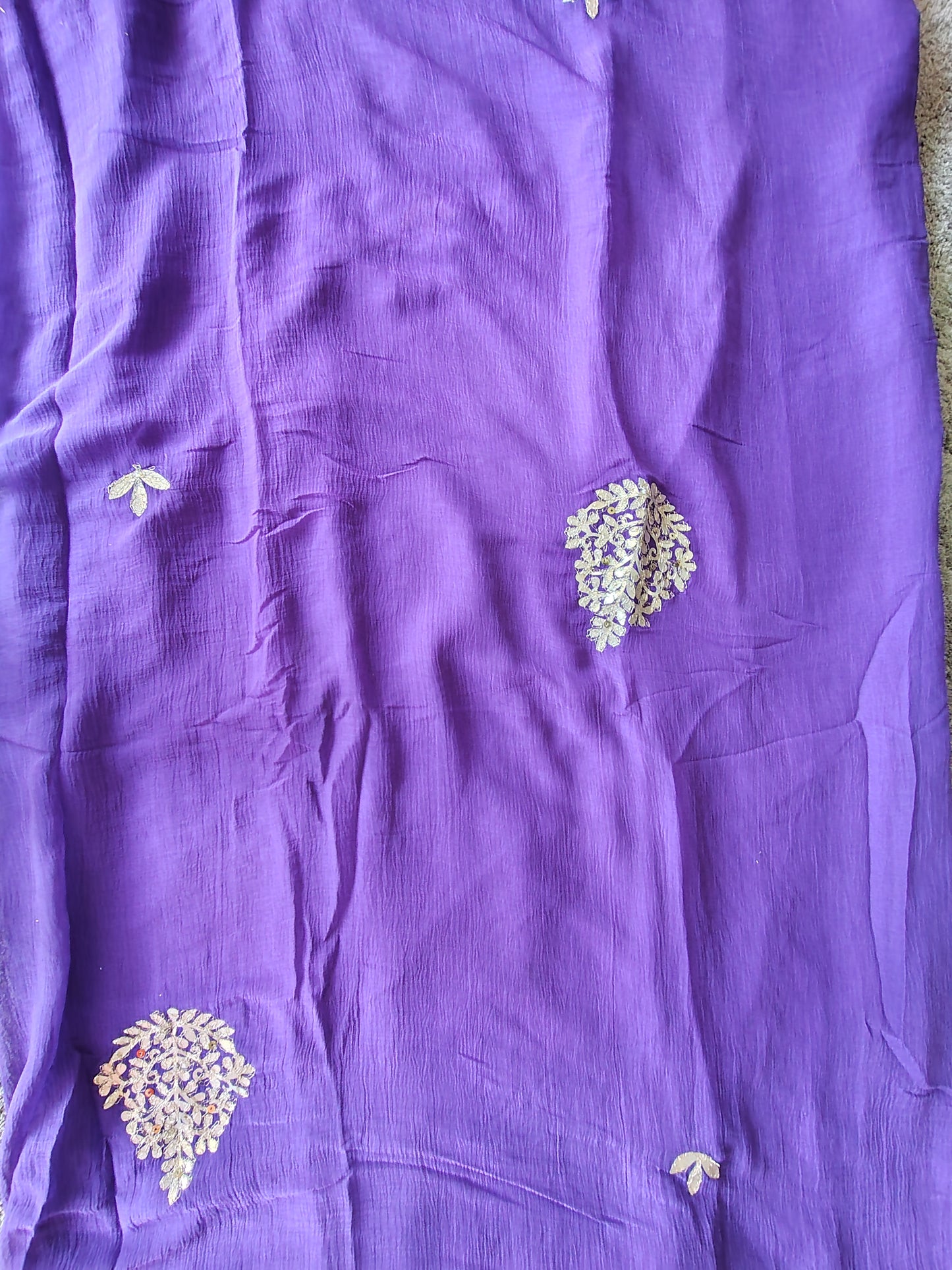 Beautiful Purple Color Chiffon Designer Saree with Blouse Piece