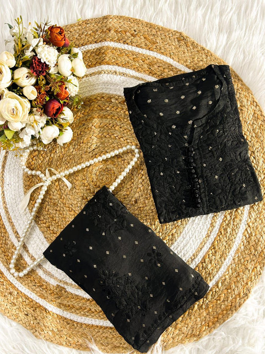 Black Chanderi Silk Co-Ord Set
