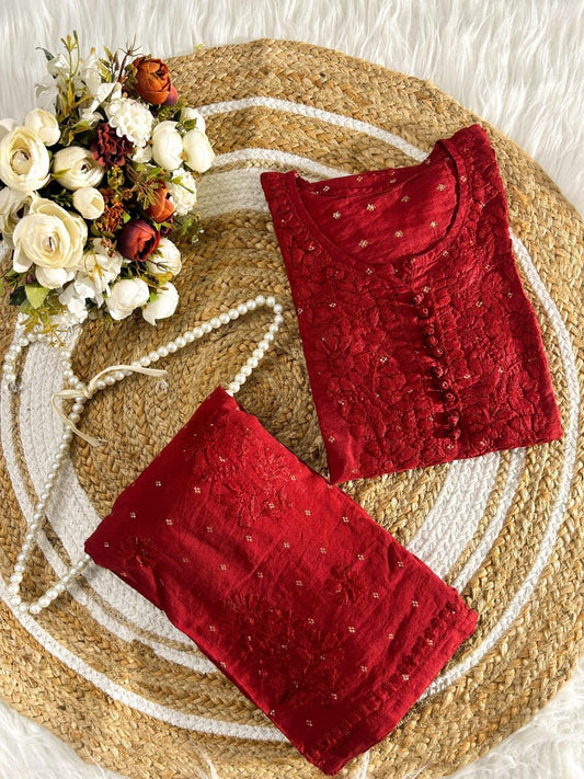 Red Chanderi Silk Co-Ord Set