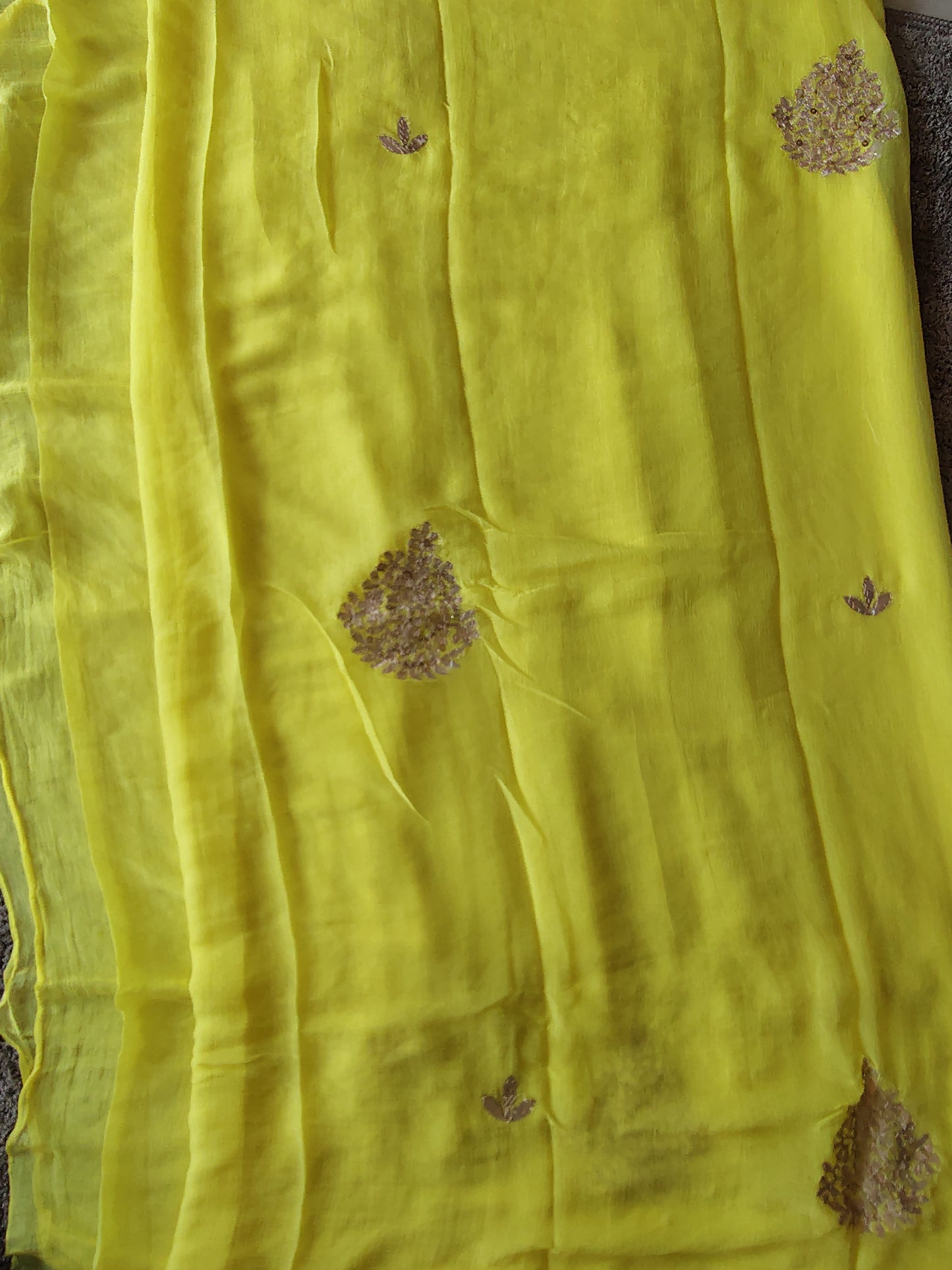 Beautiful Yellow Chifffon Saree, Gota Work all over the Saree with Same Fabric Blouse Piece