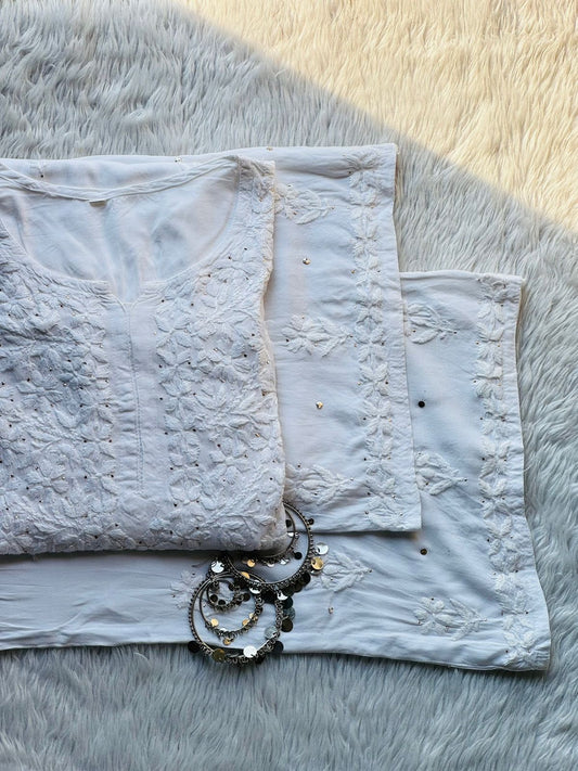 Beautiful Ryon Chikan Kari Mukesh Co-Ord Set