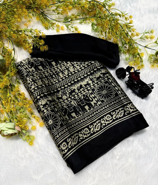 Black Pure Crepe Silk Saree