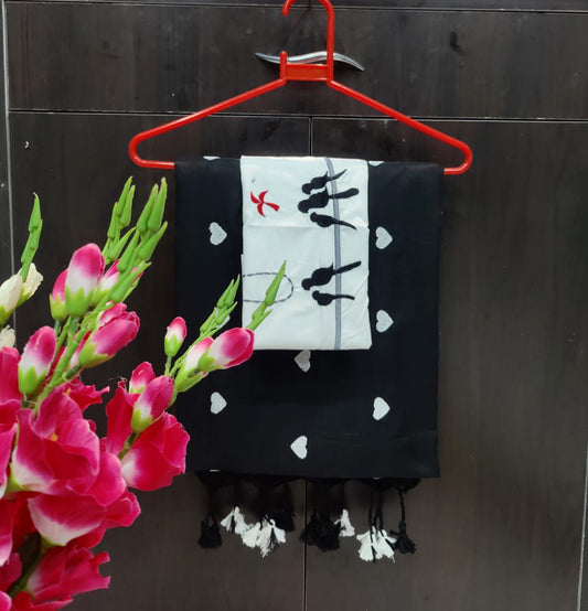 Black Embroided Saree with White Blouse