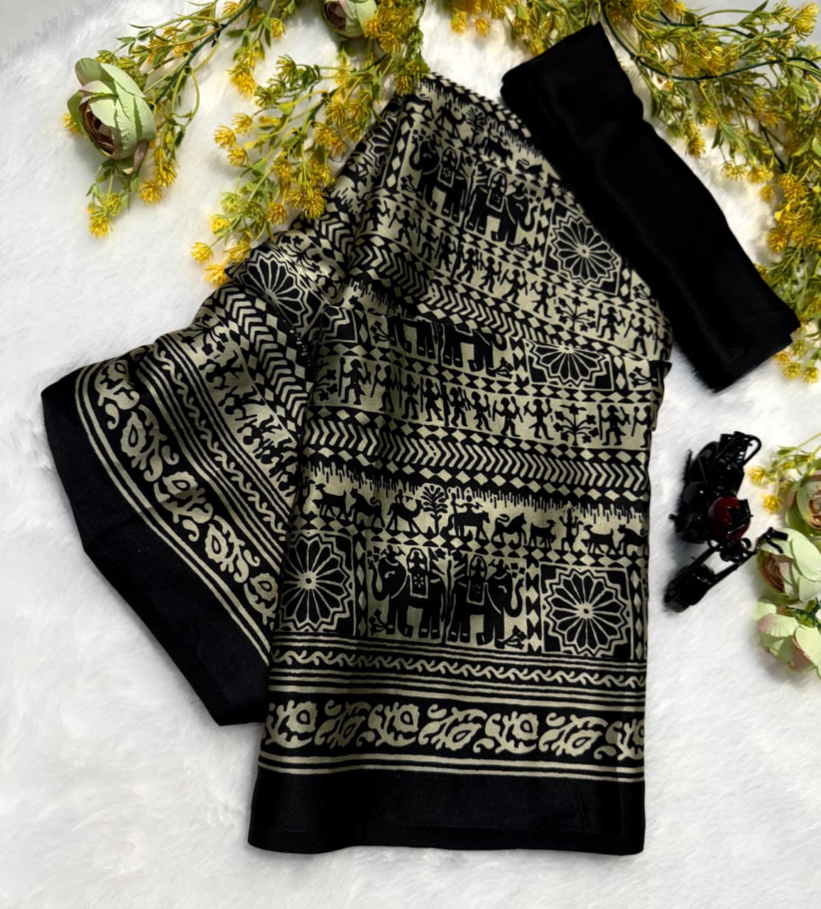 Black Pure Crepe Silk Saree