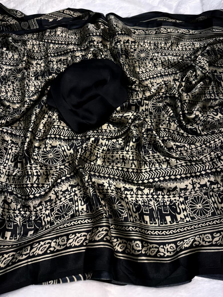 Black Pure Crepe Silk Saree