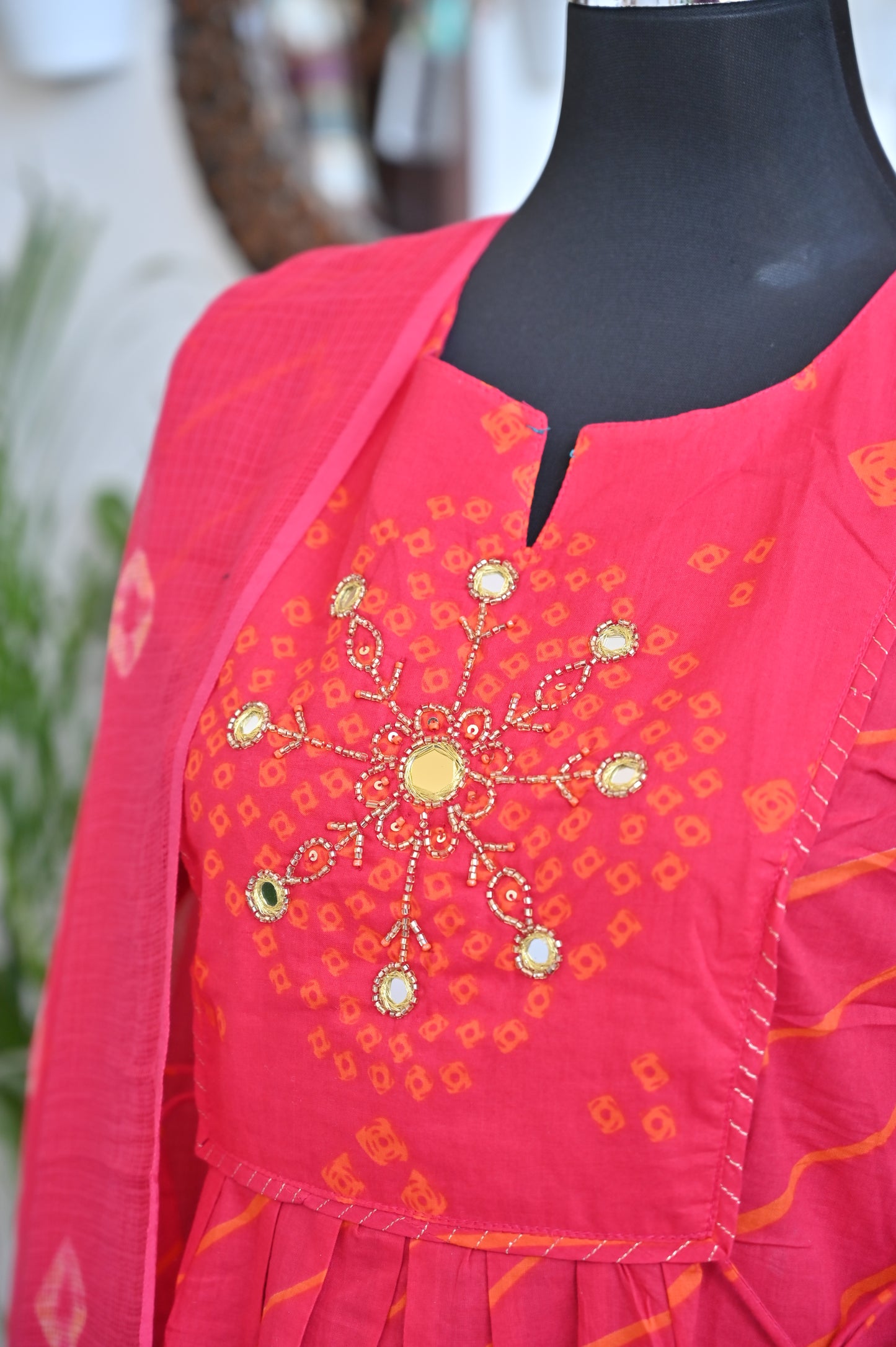 Lahariya Print, Mirror Work Cotton Suit