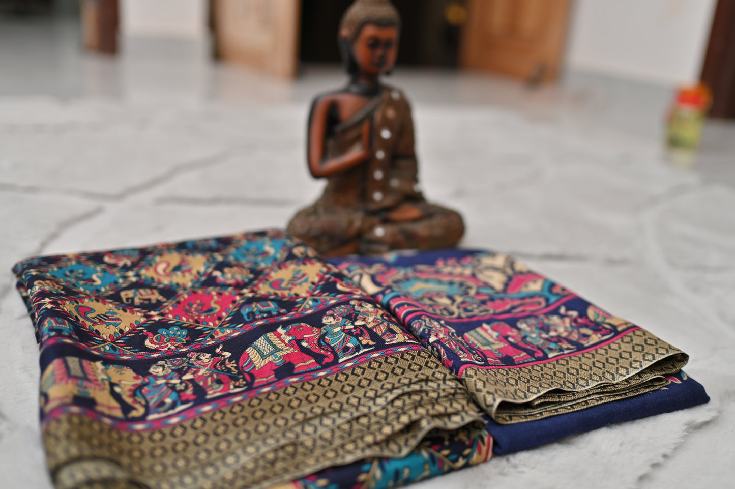 Blue Pashmina Silk Saree and Shawl Combo