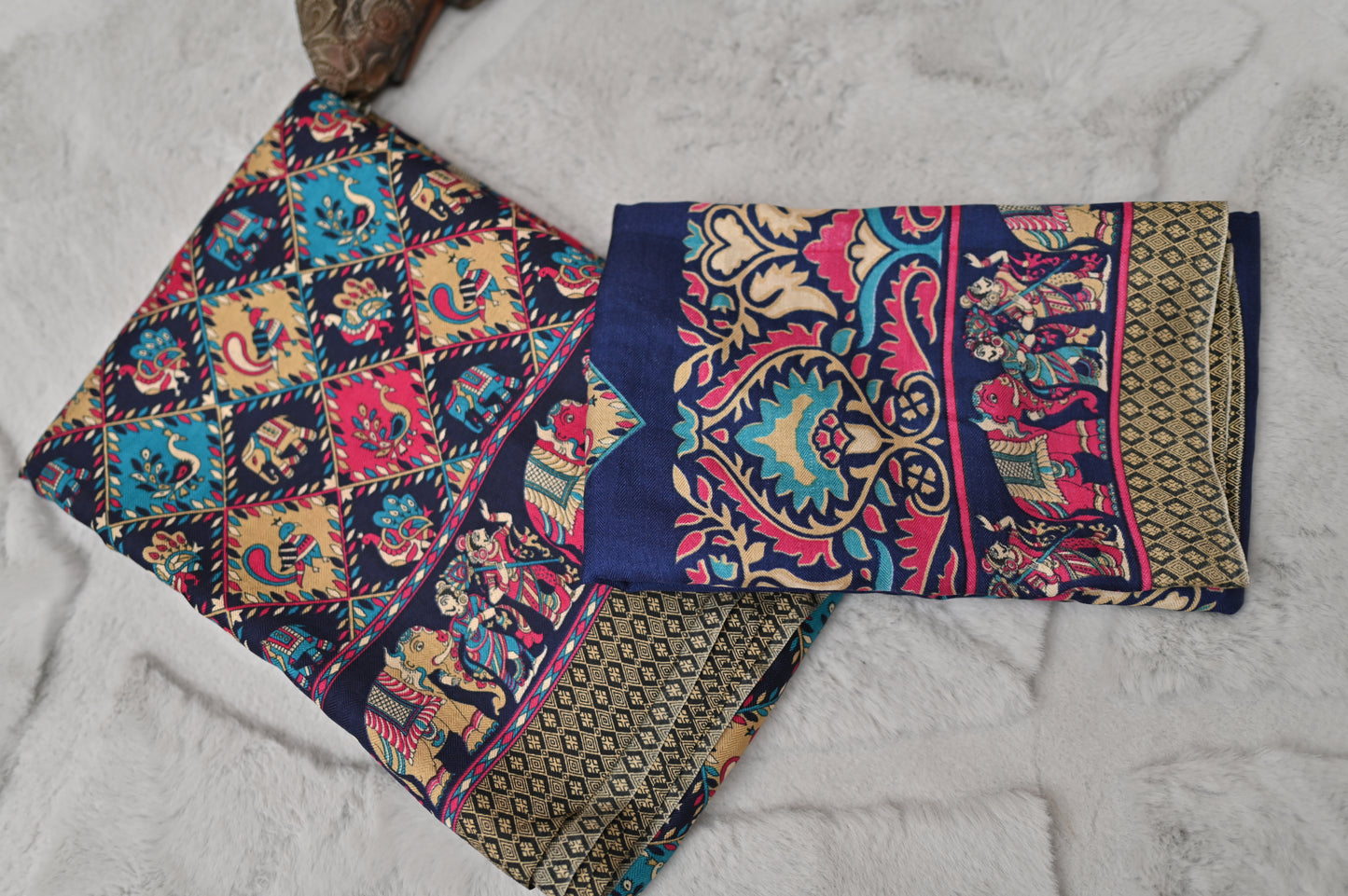 Blue Pashmina Silk Saree and Shawl Combo