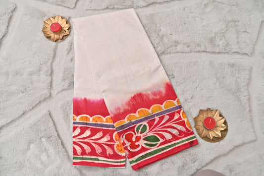 White and Red Vatik Print Saree