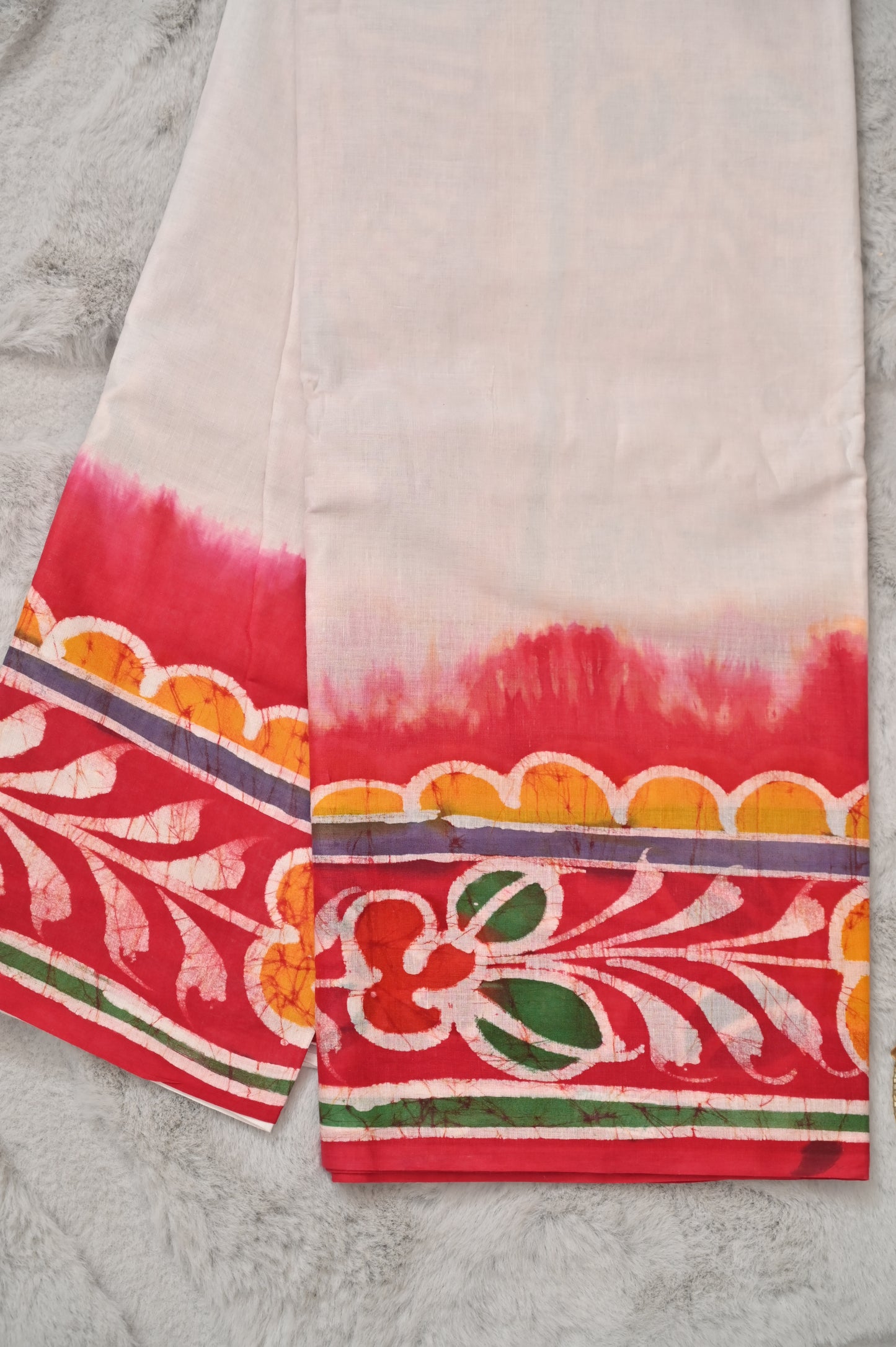 White and Red Vatik Print Saree
