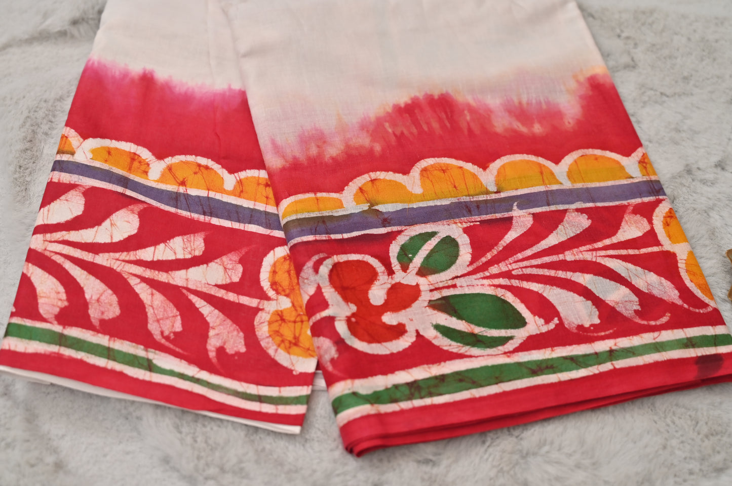 White and Red Vatik Print Saree