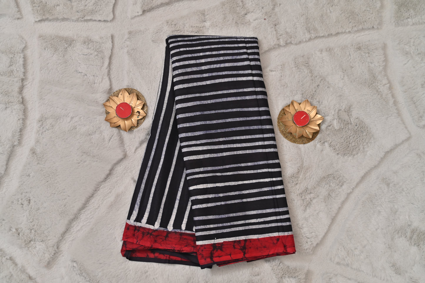 Charcoal and Red Vatik Print Saree