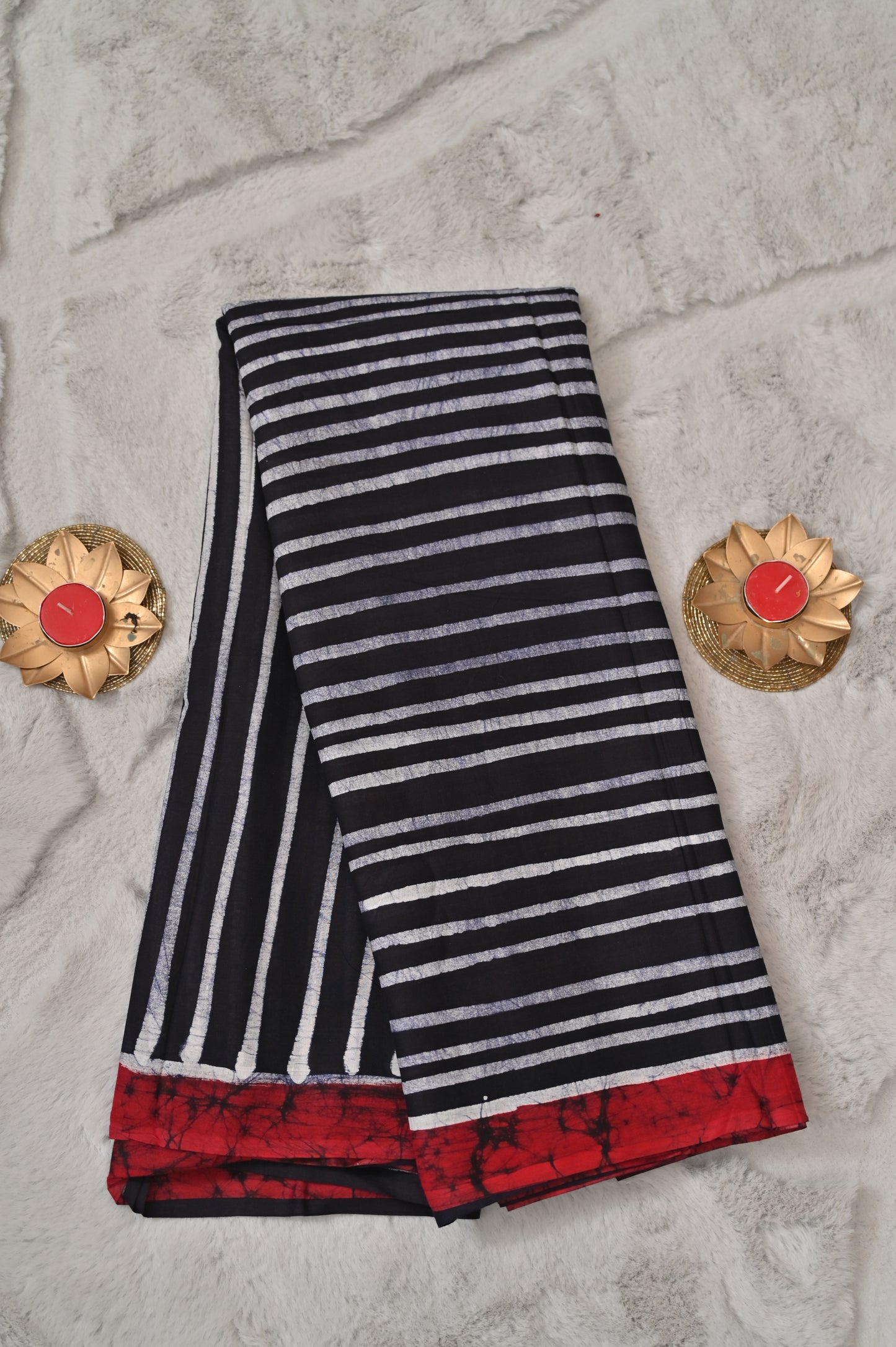 Charcoal and Red Vatik Print Saree