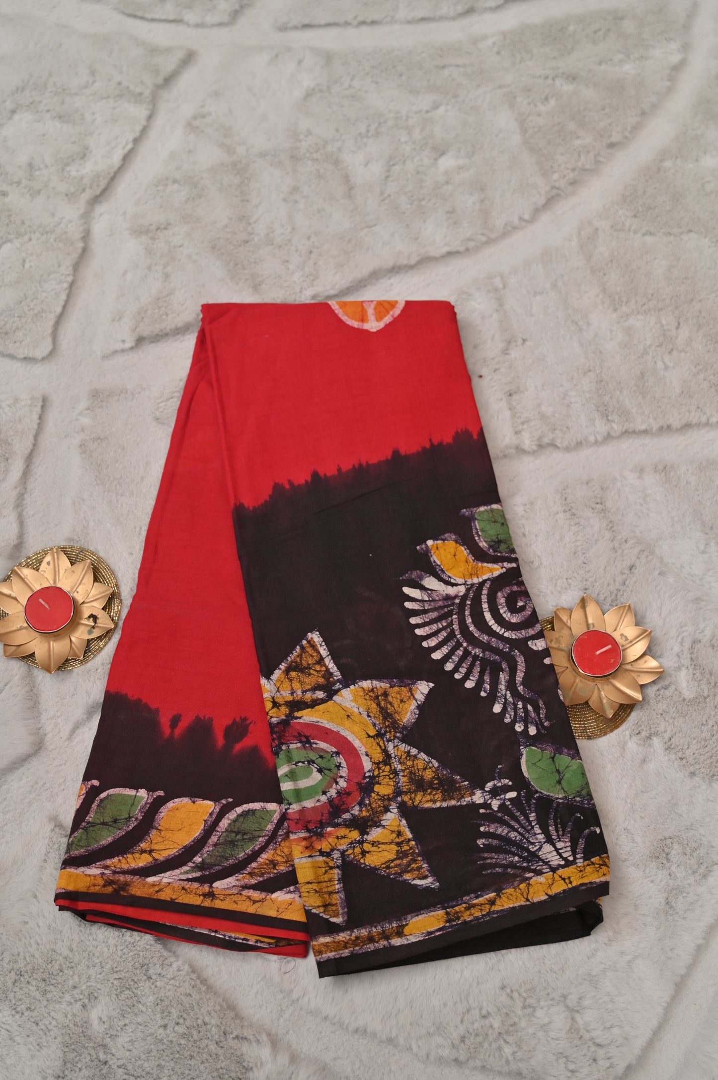 Red and Purple Vatik Print Saree