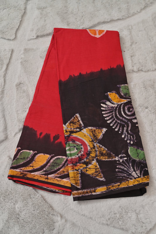 Red and Purple Vatik Print Saree