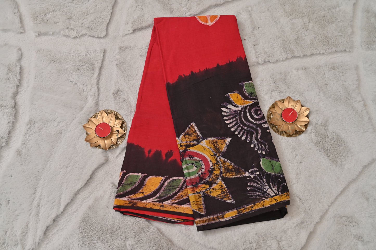 Red and Purple Vatik Print Saree