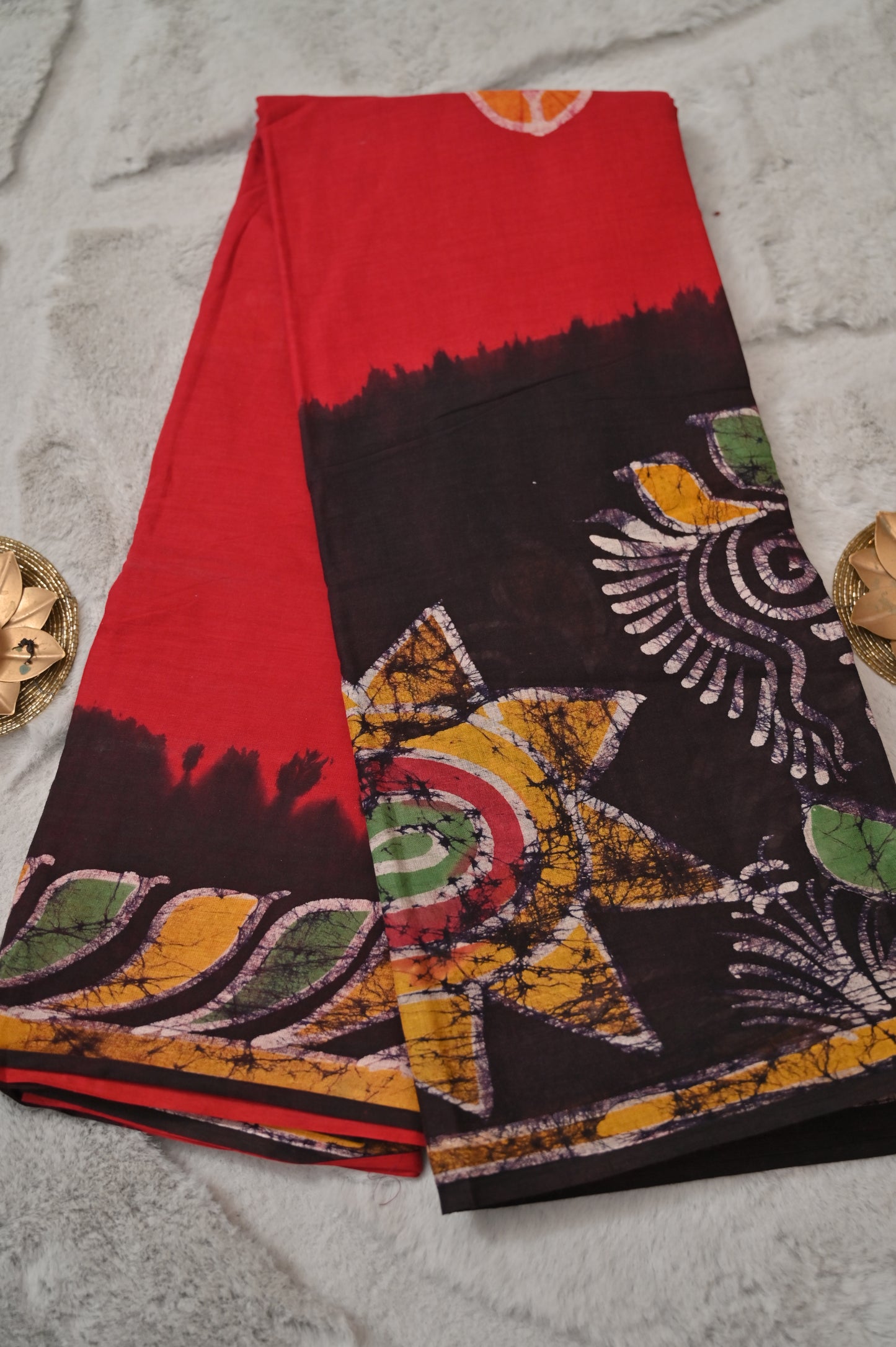 Red and Purple Vatik Print Saree