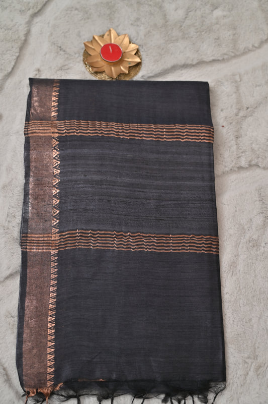 Charcoal Tussur Silk Saree