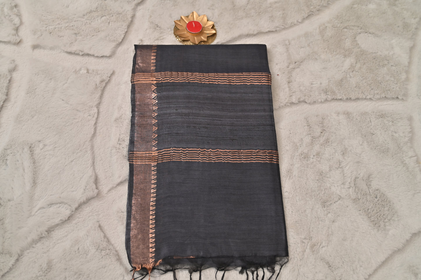 Charcoal Tussur Silk Saree