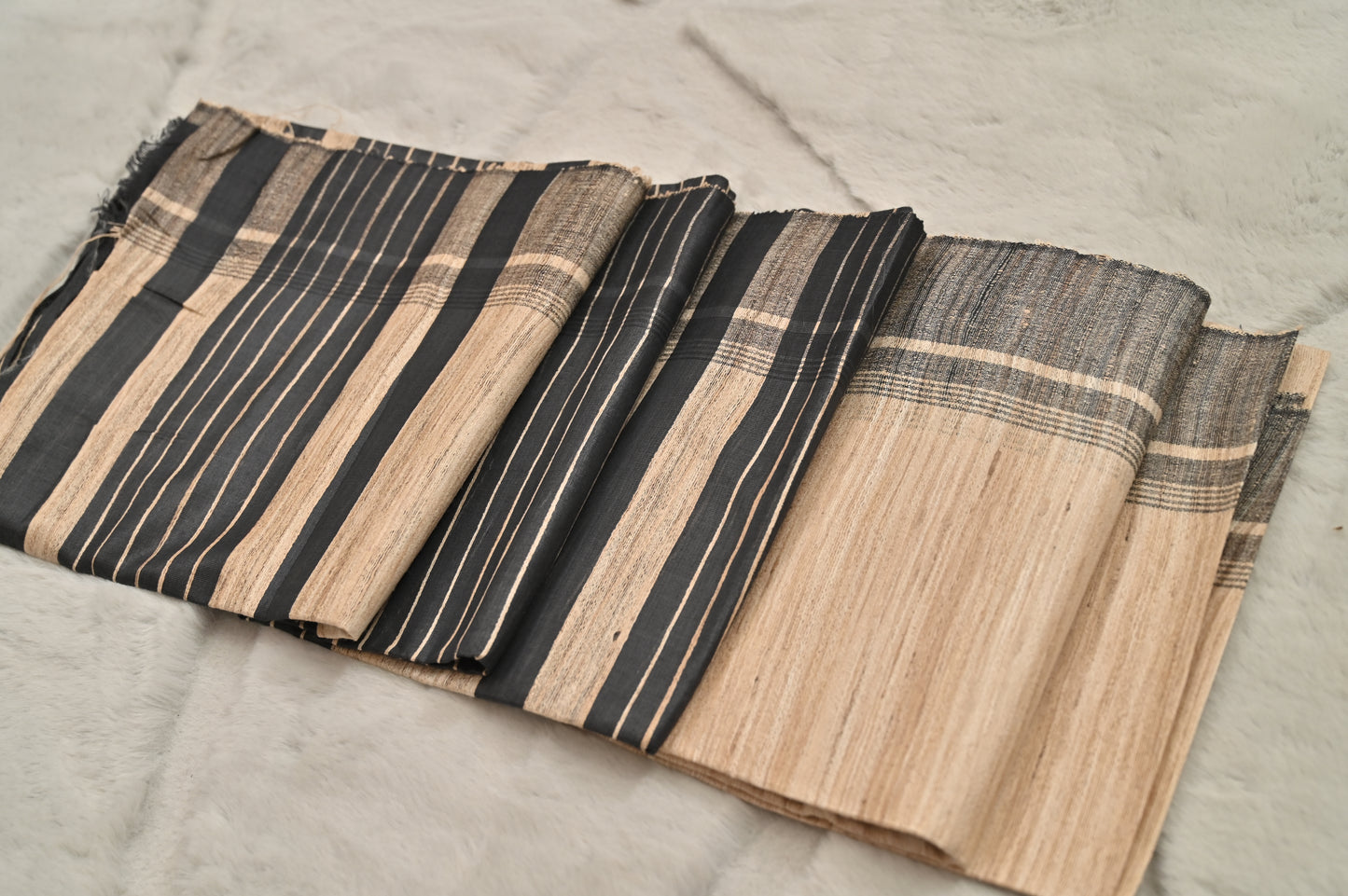 Beige and Black Pure Tussur Silk Saree